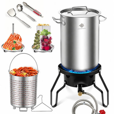 Marmite à fruits de mer ARC 32QT pour écrevisses avec brûleur à propane de 100 000 BTU, panier, grille vapeur, idéale pour la cuisson extérieure de crabes, crevettes et homards, friteuse à dinde et cuiseur vapeur à tamales.