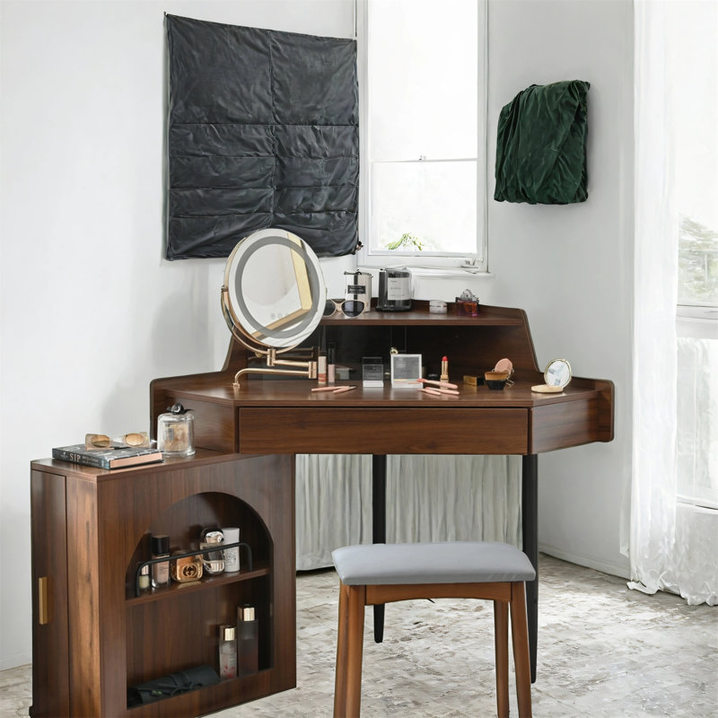 Bureau de coiffeuse de coin avec miroir et lumières DEL
