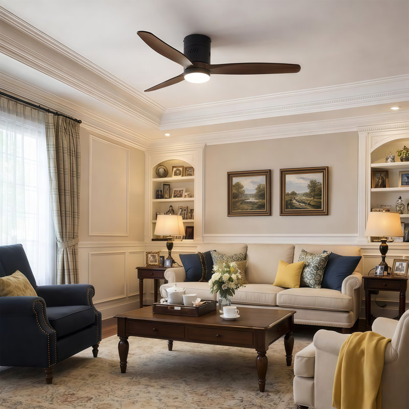 AuraVista 52" Modern 3-Blade Ceiling Fan with Light Kit & Remote Control – Flush Mount for Sleek, Space-Saving Design