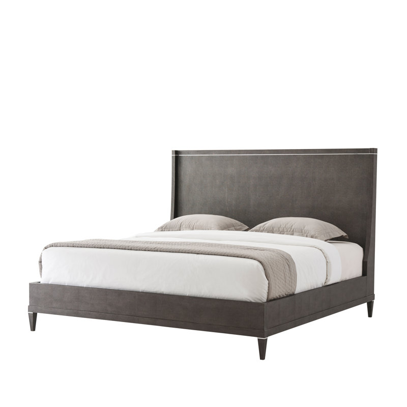 Gray Upholstered King Platform Bed with Metal Frame and Headboard