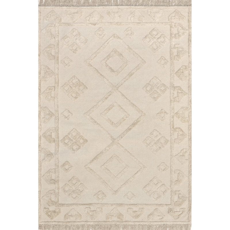 Esteri Geometric Cotton Tassel Area Rug, Rectangle 4' x 6'