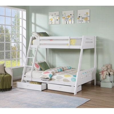 Twin Size Bunk Bed with White Finishing, Underbed Drawers &amp; Reversible Ladder (Simple Assembly Required)