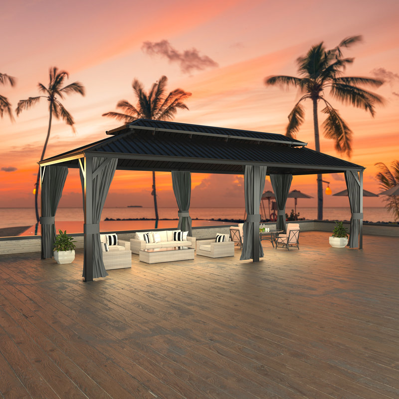 Hardtop Double-Roofed Aluminum Patio Gazebo Multiple Sizes, 24' W x 12' D
