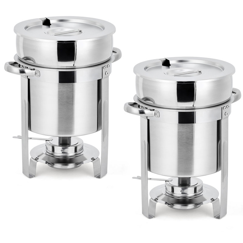 Ensemble de chaudron à soupe 11QT, réchaud à soupe rond en acier inoxydable avec marmite, couvercles entaillés et supports à carburant