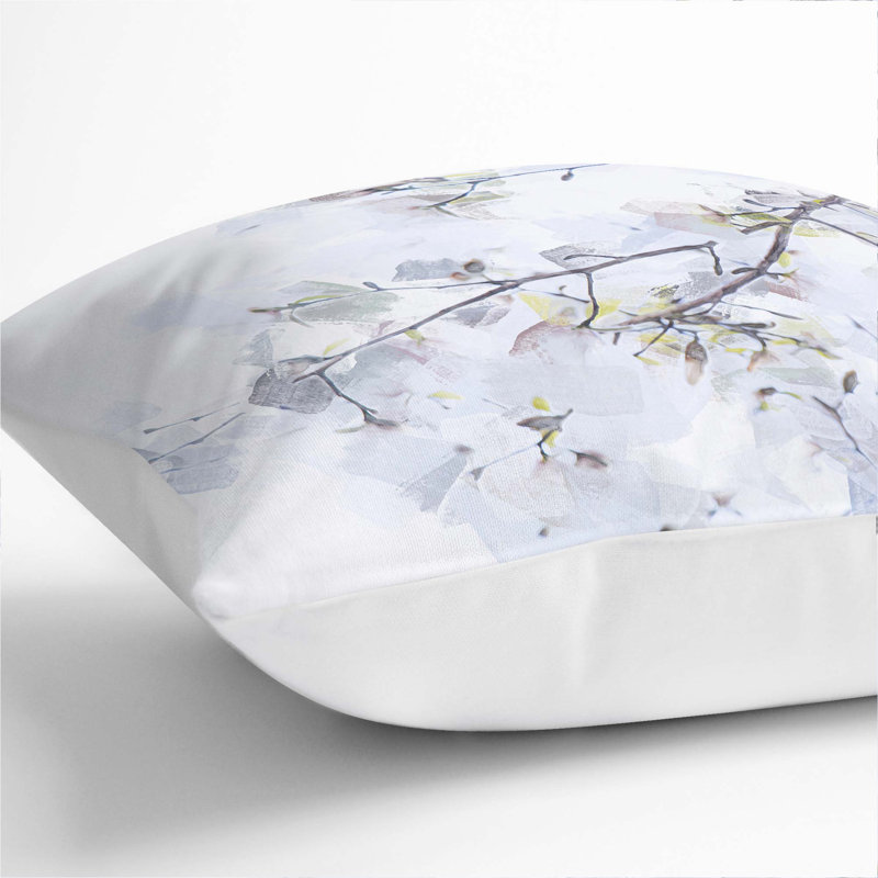 Branch Of A White Magnolia Tree In Abstract Square Throw Cushion, White, 55cm H x 55cm W x 20cm D