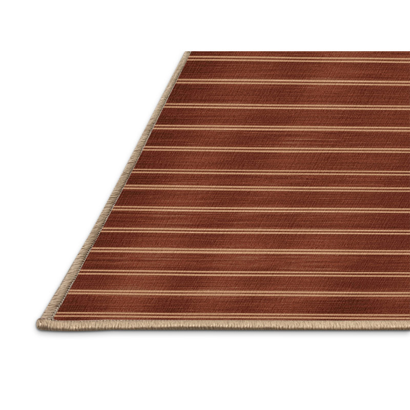 Tapis brun à rayures horizontales lavable à la machine, Carré 8 pi