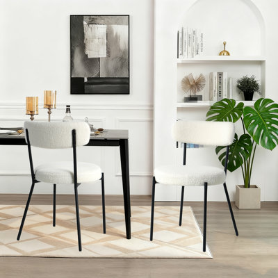 Modern Dining Chair Set of 2/4/6, Teddy Fabric with Metal Legs, Waterproof, Adjustable Feet for Dining, Living