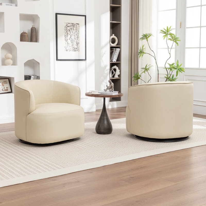 Fauteuil demi-tonneau pivotant de 32 po Tybias, Crème, crème