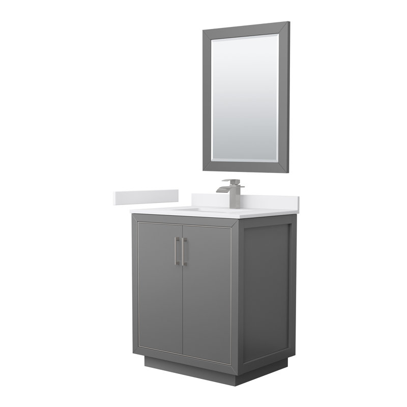 30'' W Single Vanity, White Quartz, Dark Gray, Matte Black