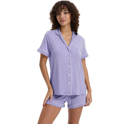  Women's Pajamas Set Bathrobe Bamboo Short Sleeve Sleepwear Button Down Loungewear Soft Cooling Pjs Lavender M