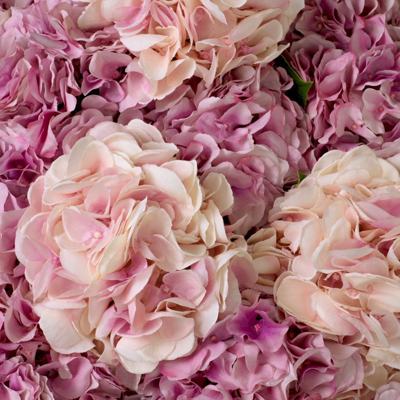 Bouquet Of Hydrangeas White Tones Real Touch 48 Pcs/2 Varieties, Pink