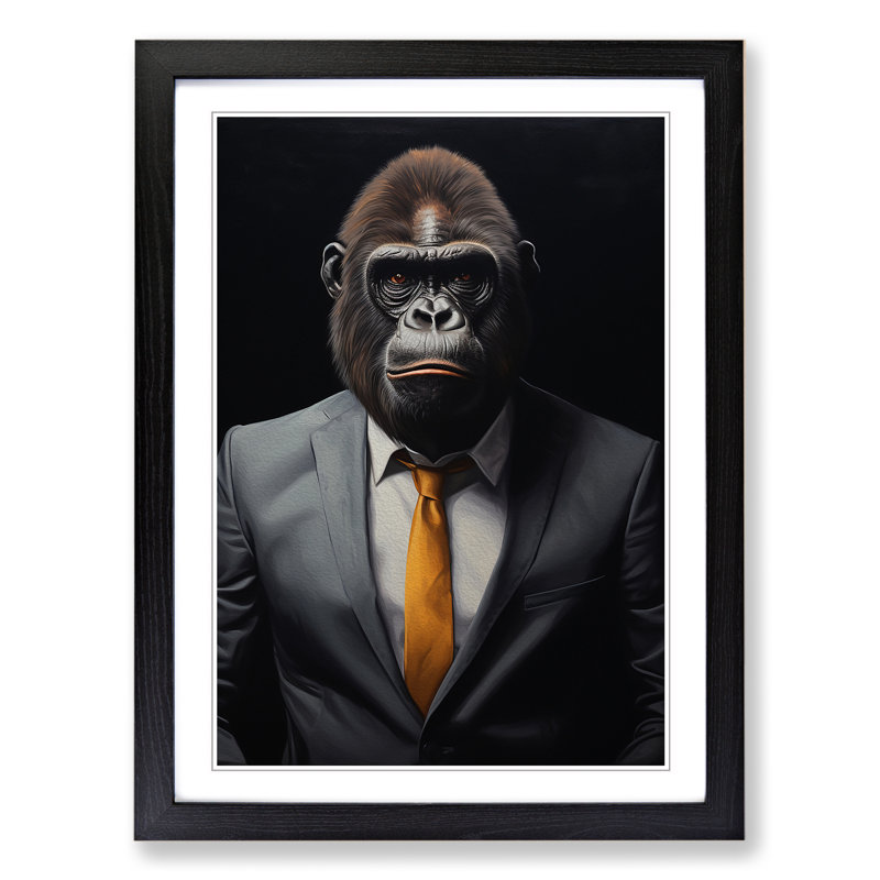 Gorilla With Glasses Painting - Single Picture Frame Print on Wood, Black, 64cm H x 46cm W x 2cm D