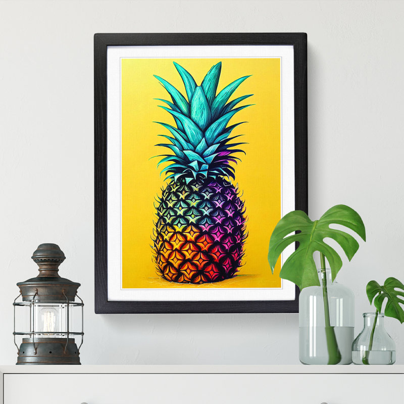 FRM-V0523-1846X Pineapple Crayon Art - Picture Frame Print, 46cm H x 34cm W x 2cm D, Black