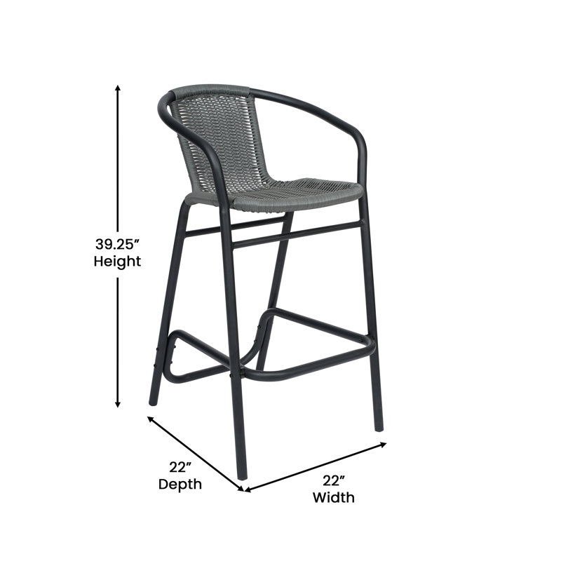 Gray Rattan and Aluminum Indoor-Outdoor Barstools Set of 4