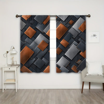 Ensemble de 2 rideaux filtrant la lumière à motif géométrique abstrait texturé métallique, style moderne à œillets, parfaits pour la chambre, la salle à manger, la chambre d'amis, le bureau et la décoration intérieure esthétique.