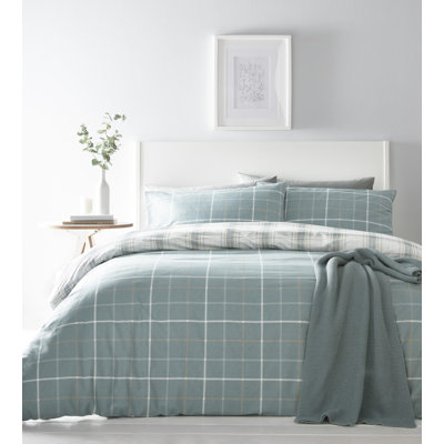 Polyester Plaid Duvet Cover Set with Pillowcases