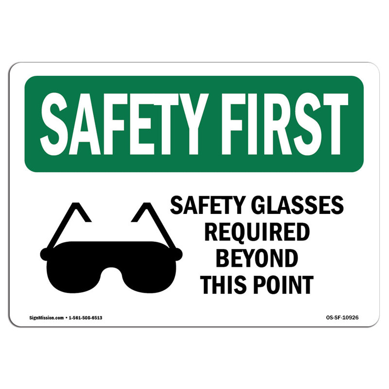 Lunettes de sécurité requises au-delà avec panneau en aluminium 12 x 18, H 12 po x l 18 po x P 0,1 po