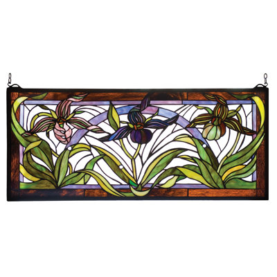 29"W X 13"H Lady Slippers Stained Glass Window