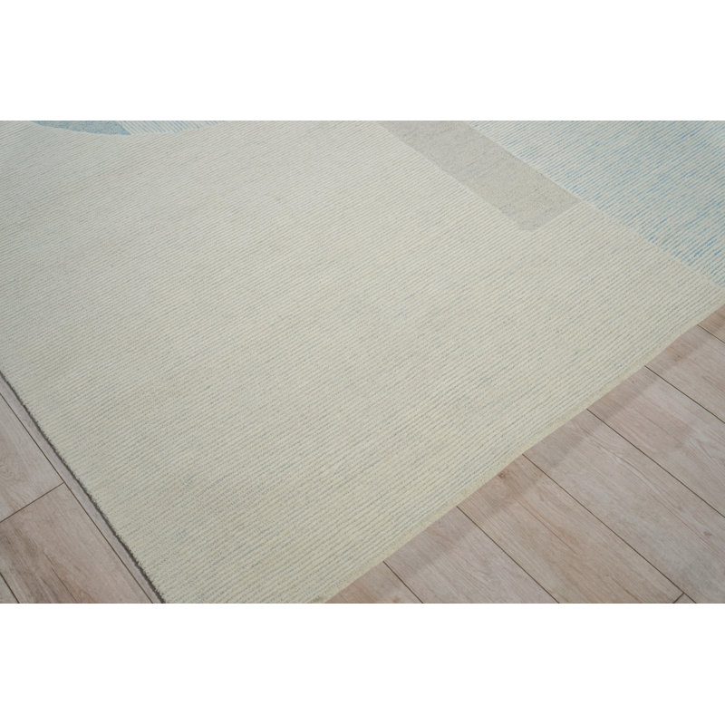 Mikura Hand Tufted New Zealand Wool Blue Area Rug, 8'X10'