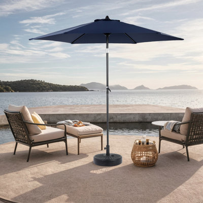 Parasol de patio extérieur 9 pi avec parasol inclinable et manivelle, parasol de marché 6 baleines robustes, terrasse, cour, piscine (base non incluse)