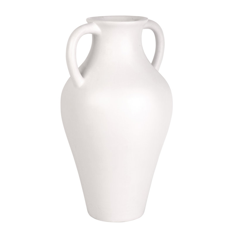 14" Two-Handle Ceramic Vase – Timeless Accent for Living Rooms & Mantels, White