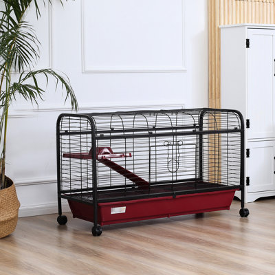 41.5"l Rabbit Play House Cage With Feeder, Platform, Rolling Wheels 41"l Small Animal For Rabbits And Ferrets - Ramp,