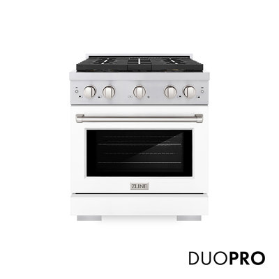 ZLINE 30 in. 4.2 cu. ft. Paramount Gas Range W/ 4 Burner DuoPro Cooktop and Convection Gas Oven W/ White Matte Door