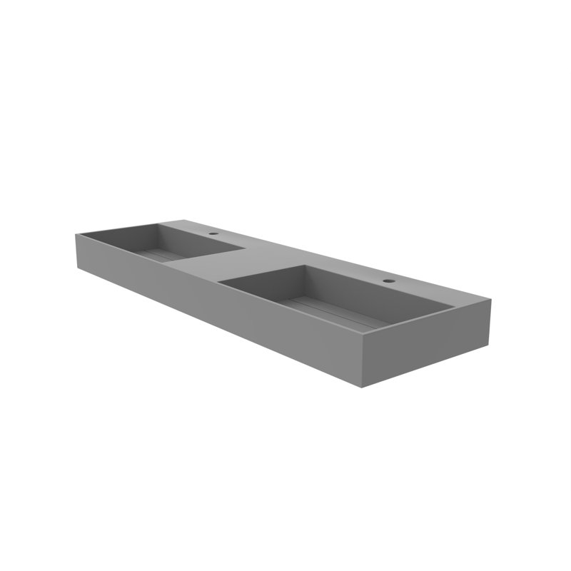 Juniper 60" Rectangular Modern Wall Mounted Bathroom Sink with Concealed Drain Plate - Gray, Gray, Single