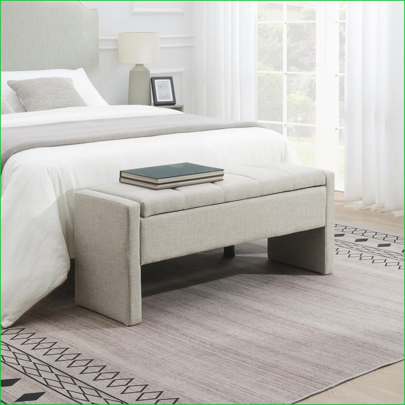 Banc de rangement | Repose-pieds Modern Bed End | Coiffeuse, siège de fenêtre | Lin | Gris clair