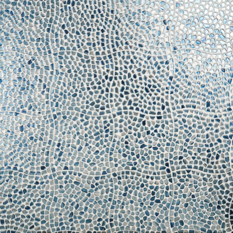 Carreau de mosaïque murale en verre poli 11,88 po x 11,88 po Fractal Pebble (0,98 pi2 / chaque), Bleu/gris