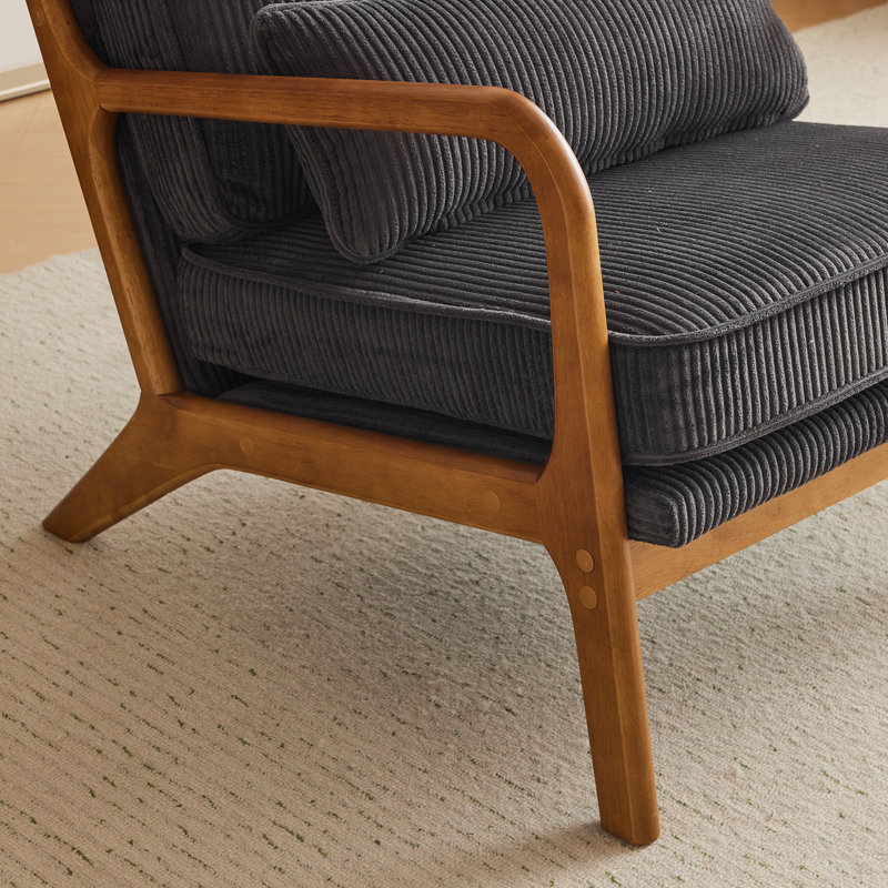 Fauteuils rembourrés en bois massif Lemley, Velours côtelé gris
