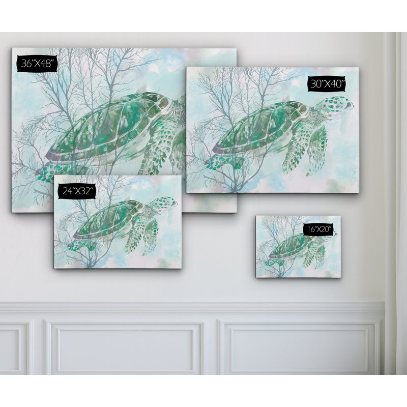 « sea turtle i », reproduction de peinture à l’aquarelle sur toile, H 27 po x l 18 po x P 1 po