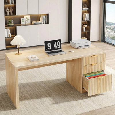 Bureau de direction moderne de 47 pouces, bureau en bois avec tiroir et armoire de rangement, bureaux d'ordinateur avec rangement, chêne naturel clair