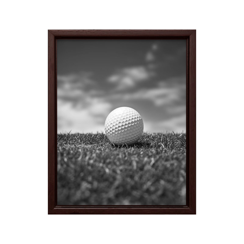 Golf Ball on a Field No1, Canvas, 11"H x 14"W, Brown Framed