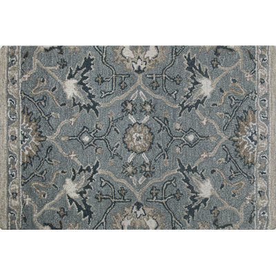 Blair Oriental Hand Hooked Area Rug in Deep Green Blue/Gray/White