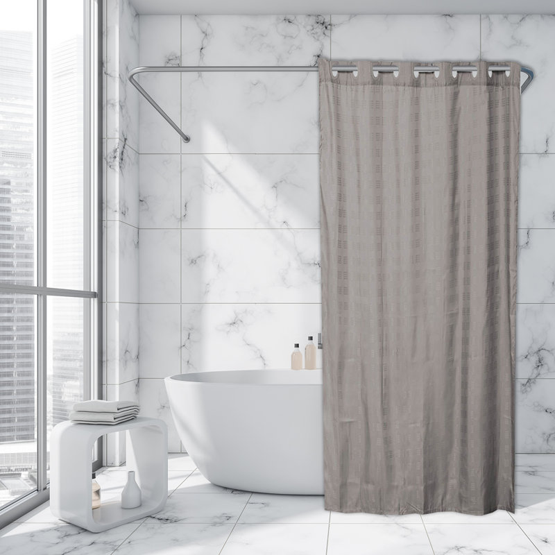 Cubic Hookless Extra Long Shower Curtain Polyester, Taupe