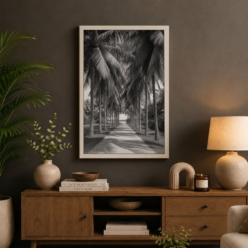Palm Avenue Coastal - Wrapped Canvas, 18x12 - 45.7 x 30.5 cm, Black Border