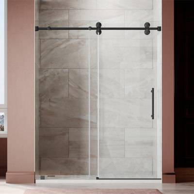 Uks04 56 In. To 60 In. X 72 In. H Frameless Sliding Shower Door In Matte Black With 3/8 In. (10mm) Clear Glass 