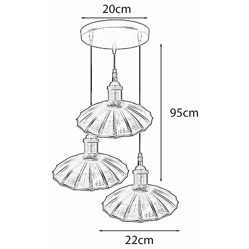 Berea 3 - Light Cluster Pendant, Rustic Red, Black