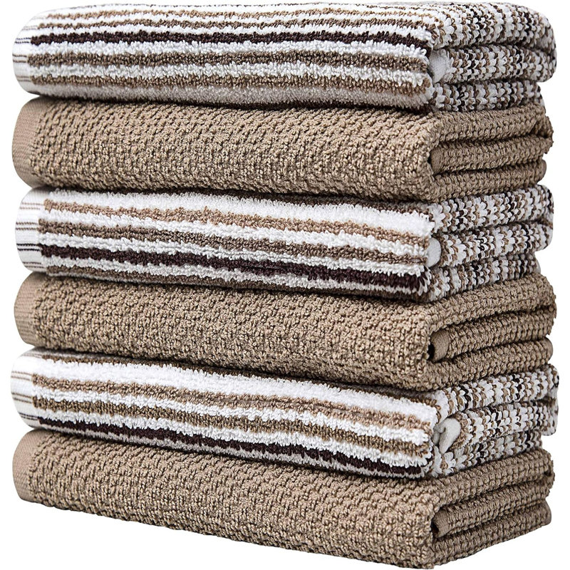 Premium Kitchen Towels (16”X 26”, 6 Pack) | Large Cotton Kitchen Hand Towels | Popcorn Striped Design | Dish Towels | 430 GSM Highly Absorbent Tea Towels Set With Hanging Loop