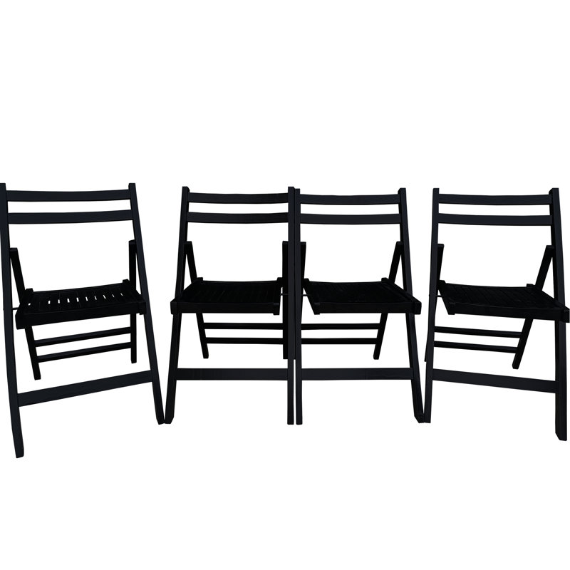 4 Solid Wood Folding Chairs - Black, Comfy Slatted Seat, For Indoor/Outdoor, Space Saving, Strong, 220 Lbs Weight Limit (4) In With Seat For Comfort And All Occasions,