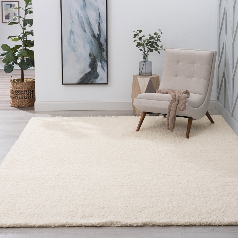 Alana Transitional Solid Cream Polypropylene Round Shag Area Rug, 7'11'' Round, 8RND - ( 7'11'' Round )
