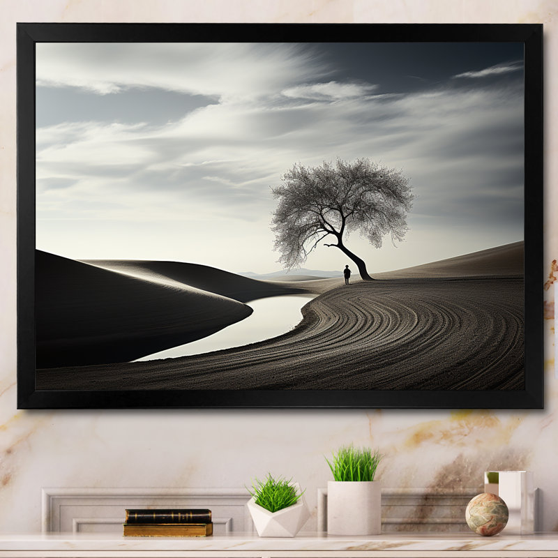 Balck et arbre de solitude blanc sur toile, Cadre simple noir, H 12 po x l 20 po x P 1 po