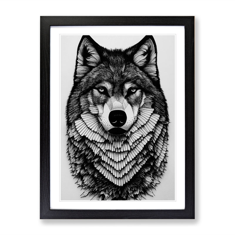 Monochrome Wolf No.2 - Framed Print, Black, 46cm H x 34cm W