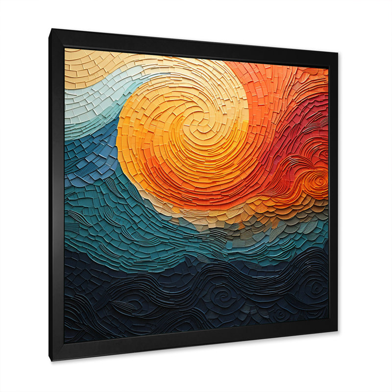 Teal Orange Op Art Rhythmic Illusion III - Abstract Wall Art Prints, Cadre simple noir, H 16 po x l 16 po x P 1 po