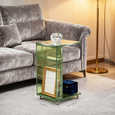 Clear Acrylic C-Shaped End Table With Lockable Rolling Wheels, Multifunctional Side Table For Small Spaces, Mobile Sofa And Bedroom Accent Table