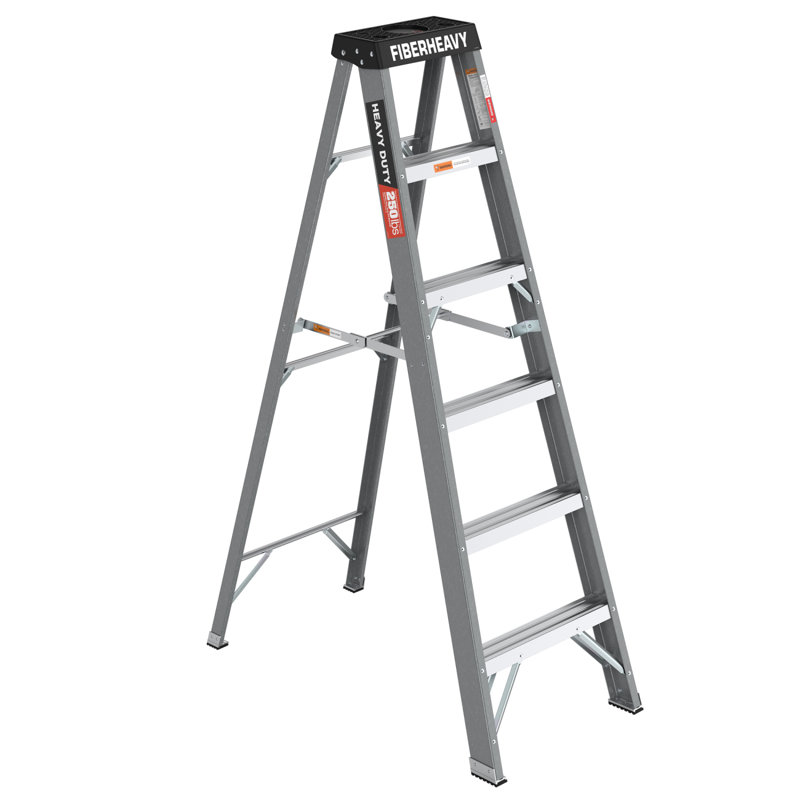 Fibreglass Step Ladder 6-Step 250Lbs Grey