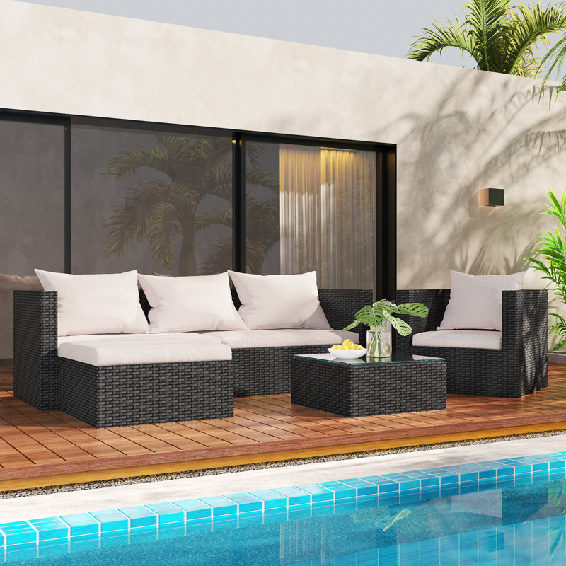 5-Person Seating Group with Cafe Table, Black, Beige