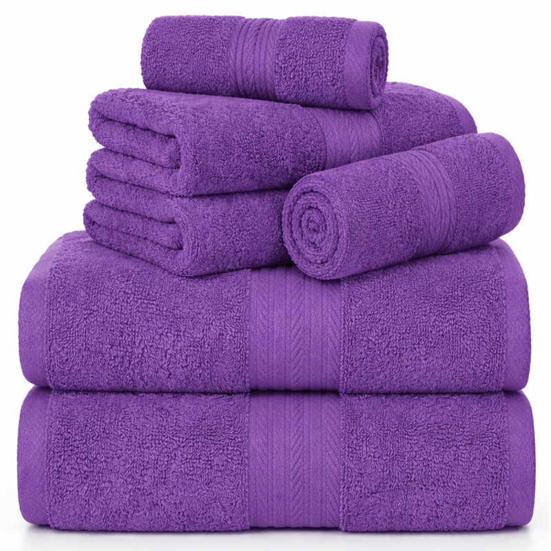 Ensemble de serviettes 100% coton doux et épais Como, Mauve, Ensemble 6 serviettes de bain