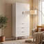Tall fluted‑door storage cabinet with 3 drawers, adjustable shelves and tapered legs, freestanding wooden accent cabinet for living room, bedroom, entryway-1372056683